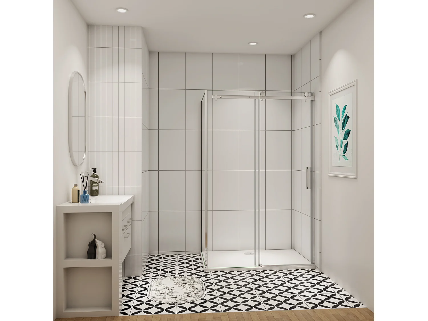 AICA cabine de douche coulissante 120x100x195cm,Installation réversible,8mm verre de sécurité,porte de douche coulissante