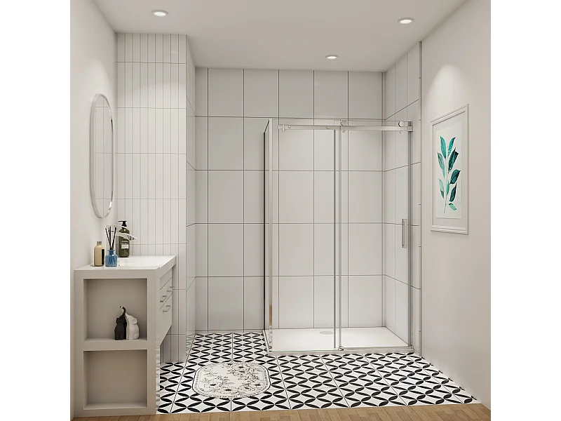 AICA cabine de douche coulissante 110x70x195cm,Installation réversible,8mm verre de sécurité,porte de douche coulissante