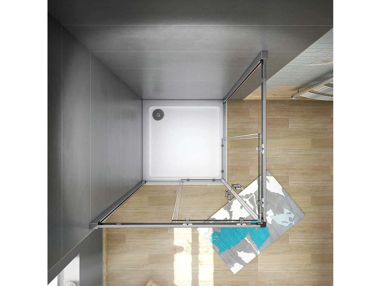 AICA Cabine de douche 90x90x185cm  accès d'angle - Chromée , porte de douche coulissante, en 6mm verre anticalcaire, cabine de douche noire