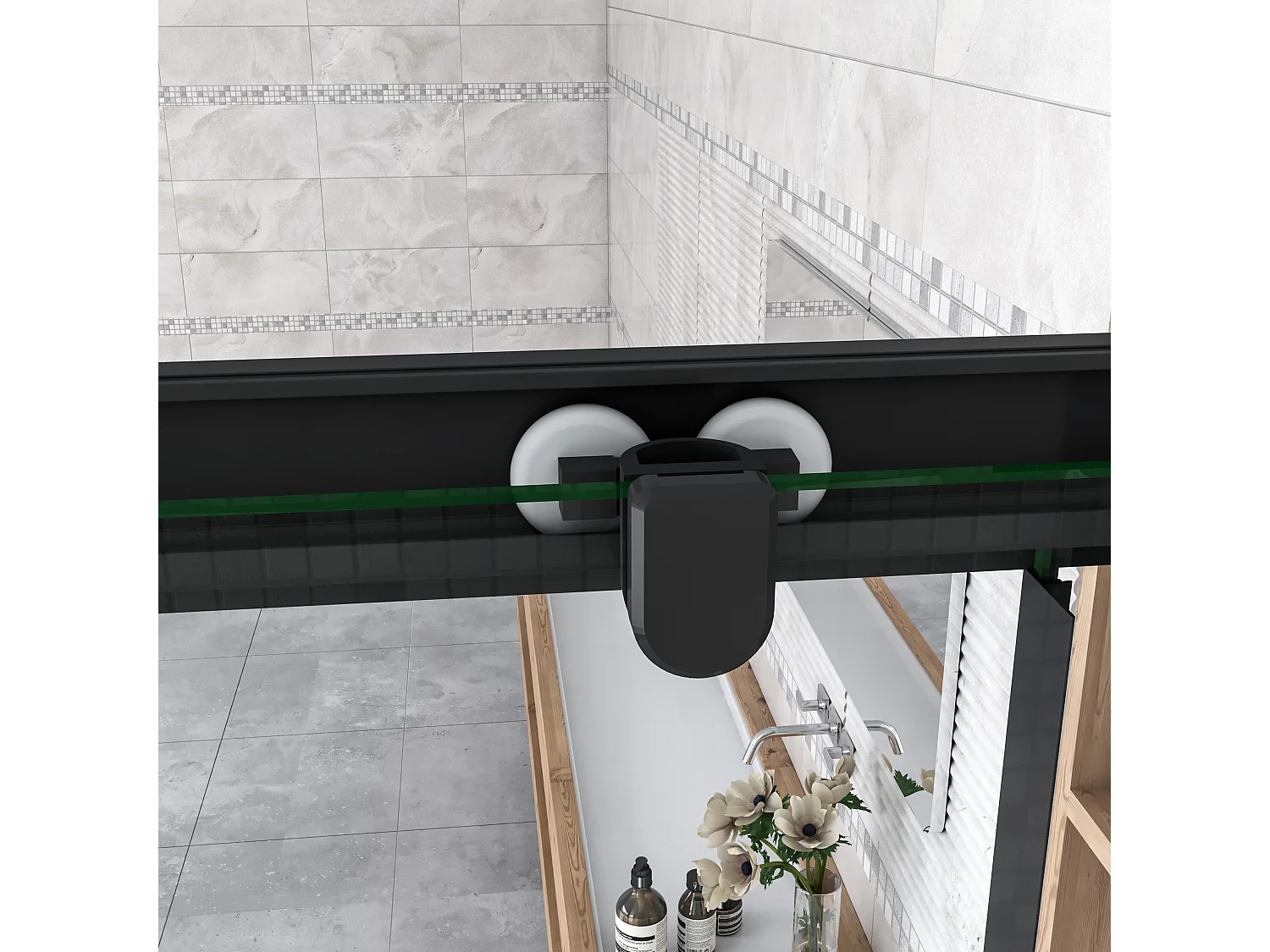 AICA Cabine de douche 90x90x200cm  accès d'angle - Noir Mat , porte de douche coulissante, en 6mm verre anticalcaire, cabine de douche noire