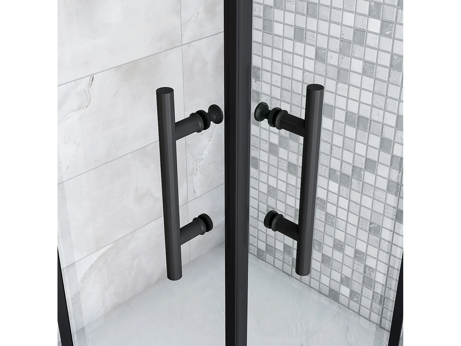 AICA Cabine de douche 90x90x200cm  accès d'angle - Noir Mat , porte de douche coulissante, en 6mm verre anticalcaire, cabine de douche noire