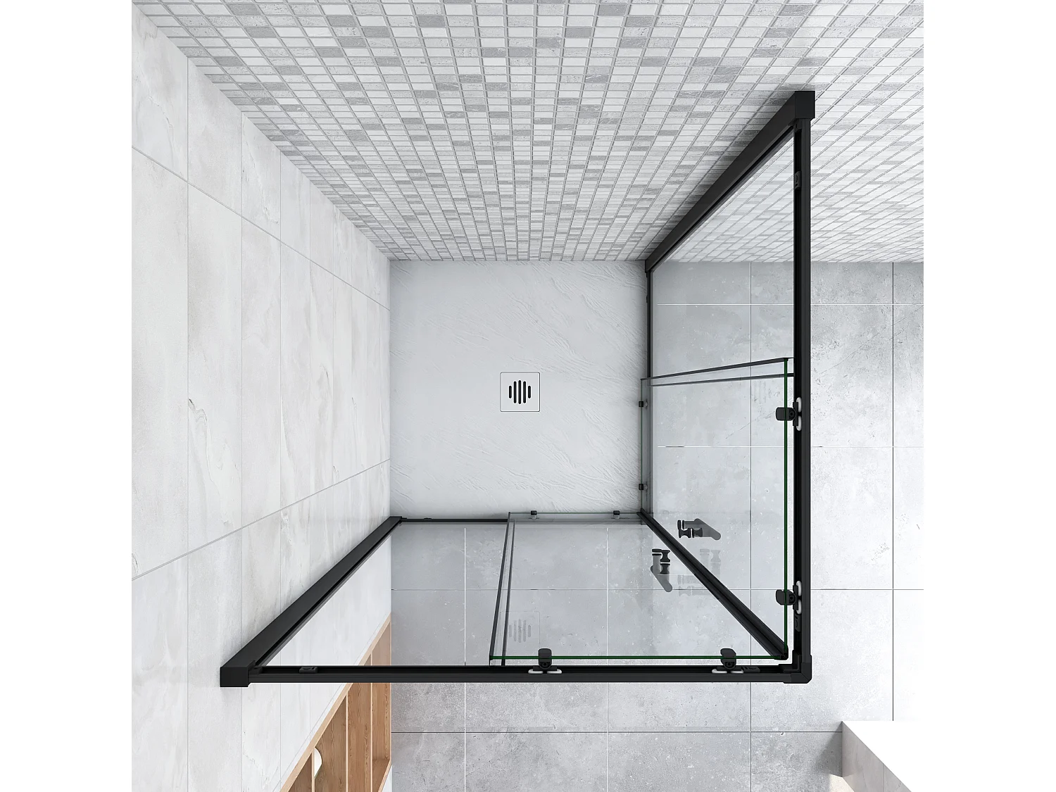 AICA Cabine de douche 80x80x200cm  accès d'angle - Noir Mat , porte de douche coulissante, en 6mm verre anticalcaire, cabine de douche noire