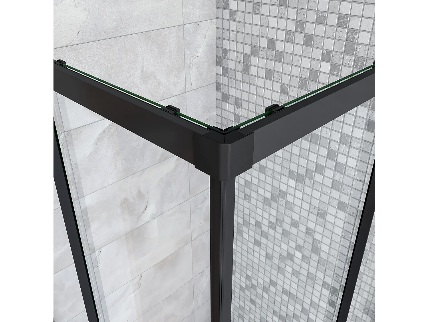 AICA Cabine de douche 80x80x200cm  accès d'angle - Noir Mat , porte de douche coulissante, en 6mm verre anticalcaire, cabine de douche noire