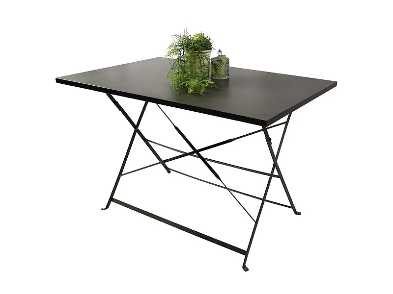 Mesa de jardim retangular dobrável – 110x70x70 cm – Metal cinza – Prática e resistente