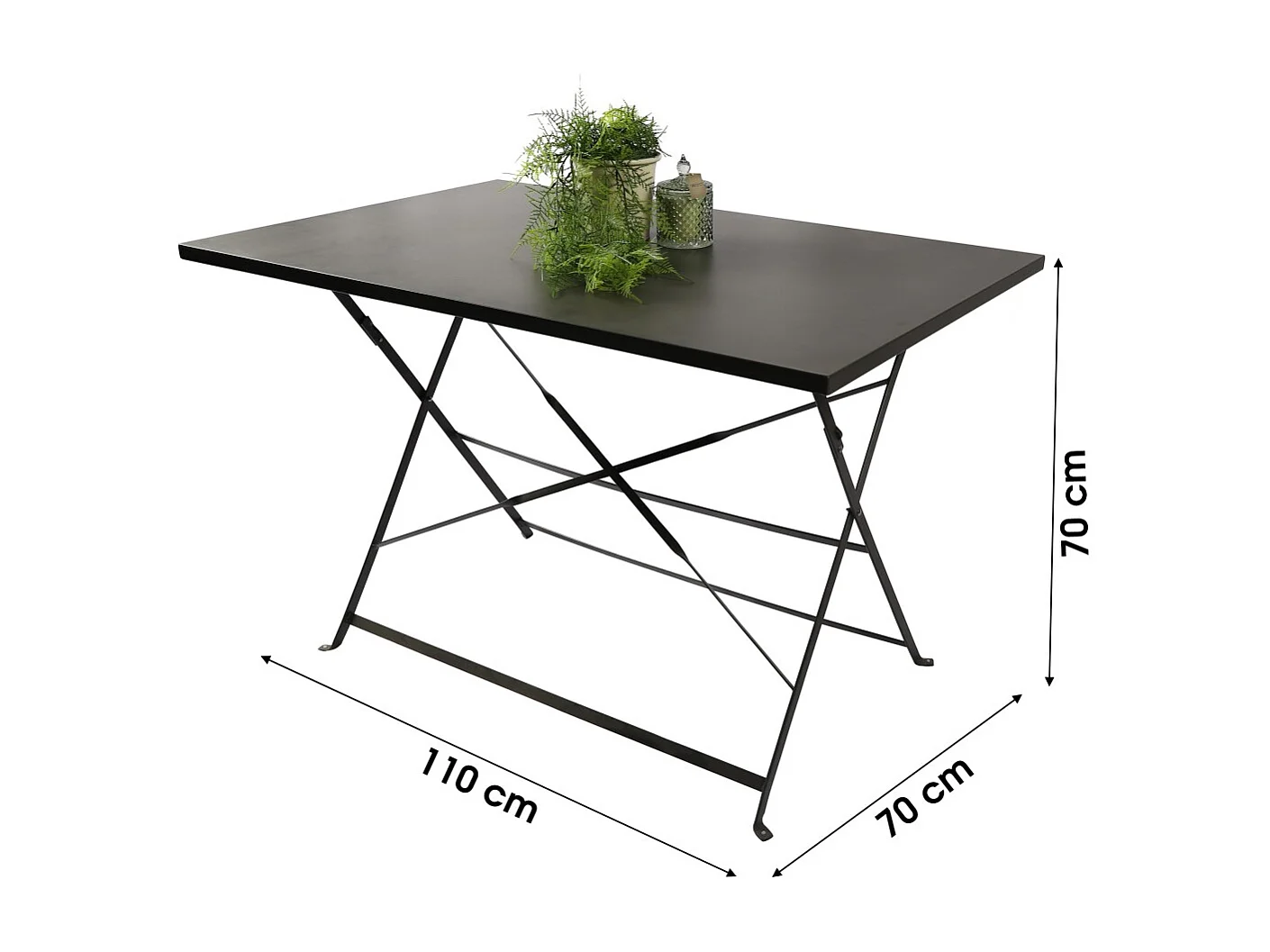 Mesa de jardim retangular dobrável – 110x70x70 cm – Metal cinza – Prática e resistente
