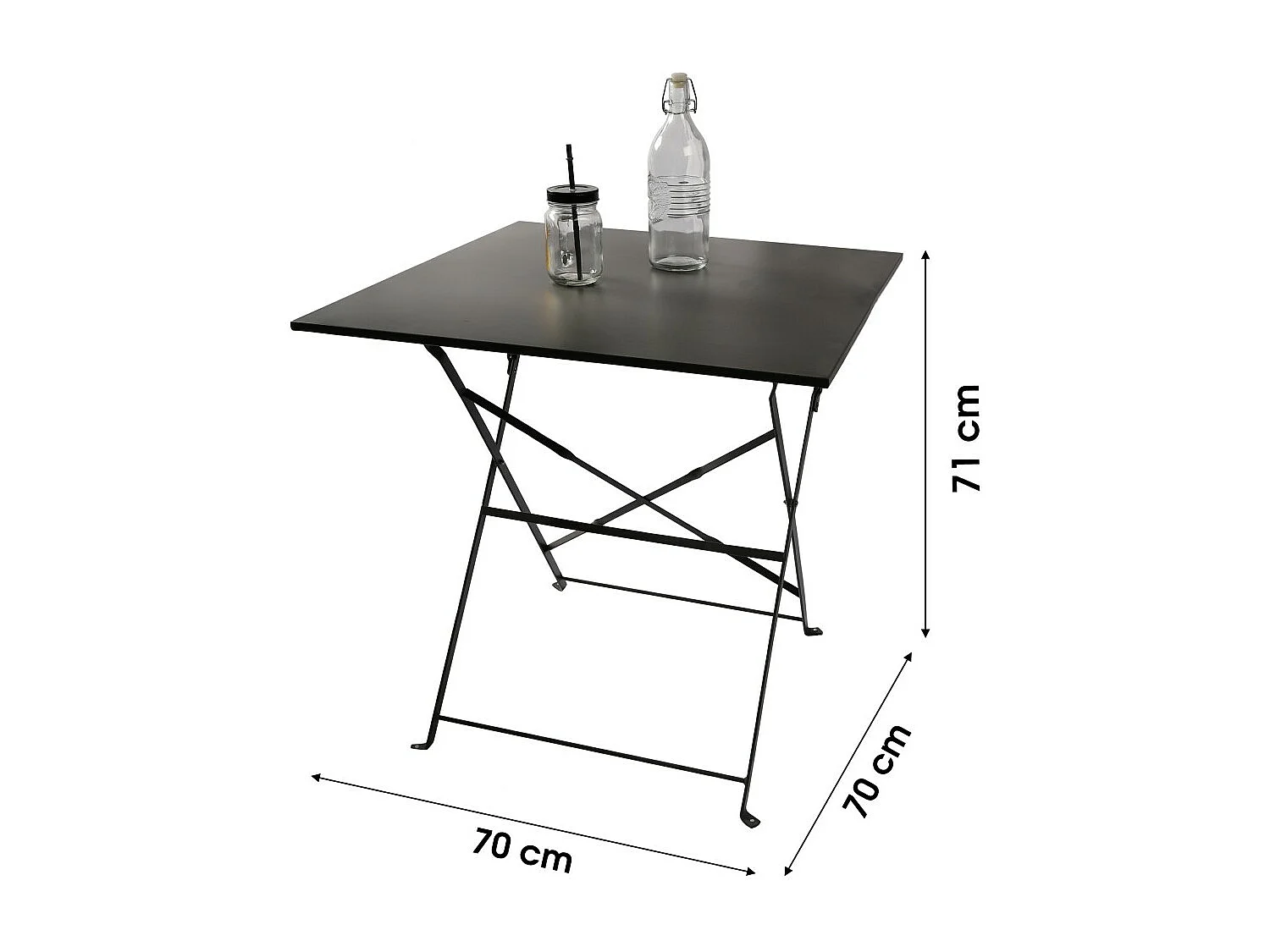 Vierkante opklapbare tuintafel – 70x70x70 cm – Grijs metaal – Praktisch en duurzaam