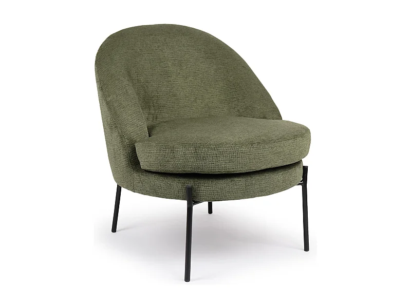 Fauteuil moderne au dossier arrondi Thiago Tissu Vert Kaki