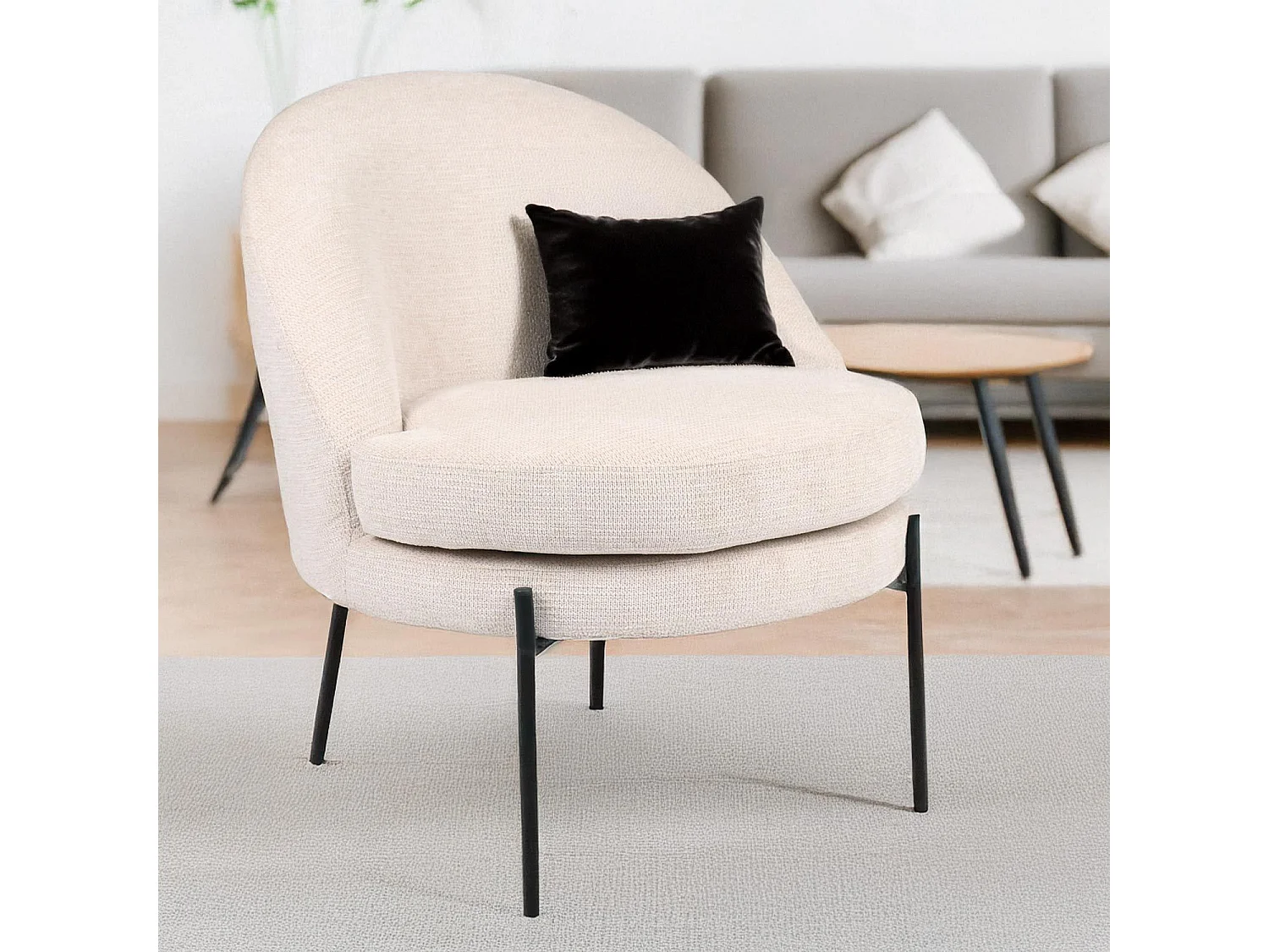 Fauteuil moderne au dossier arrondi Thiago Tissu Beige