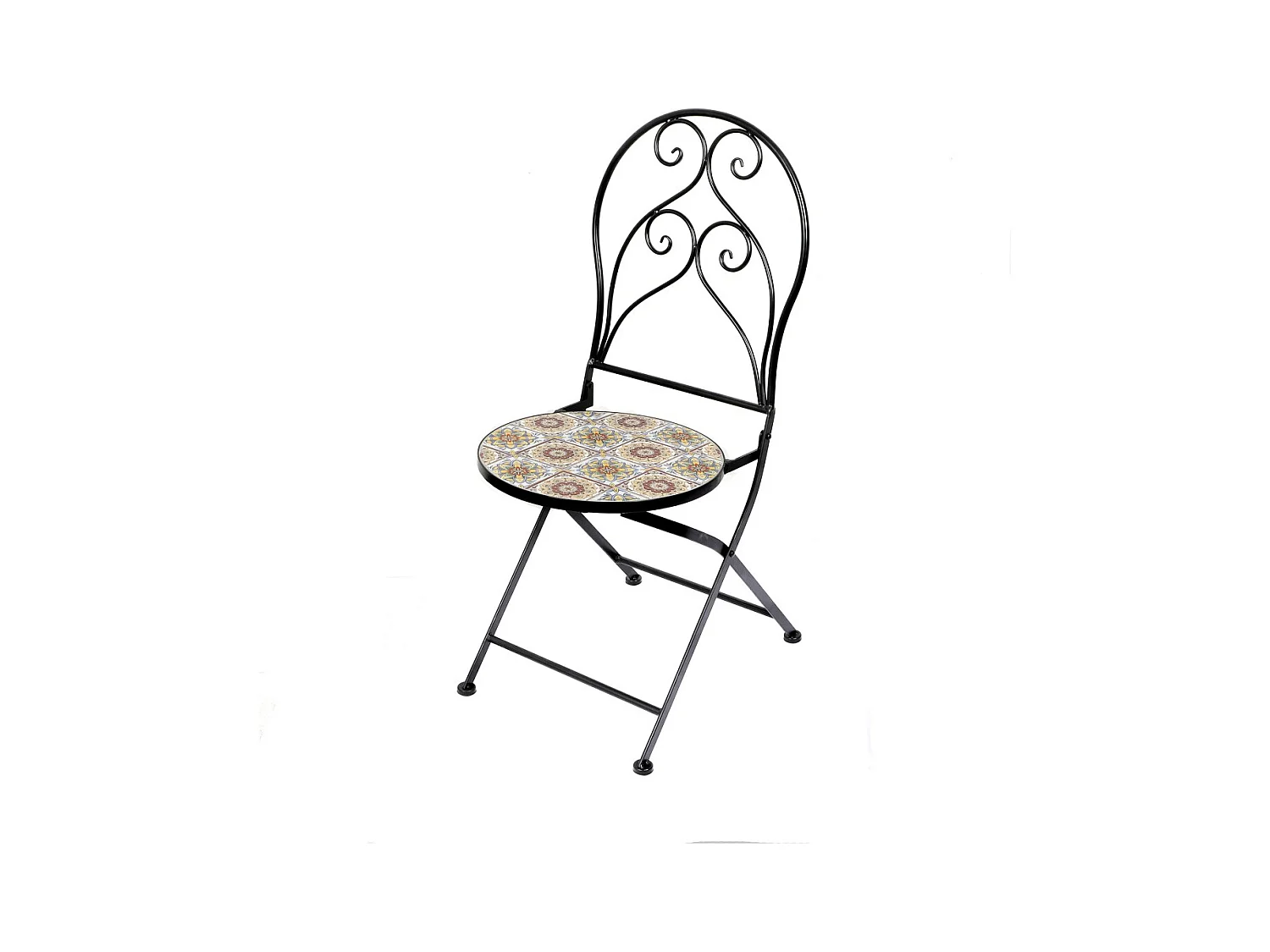 Lot de 2 chaises de jardin bistrot pliables – Mosaïque décorative – Métal noir – 30x50x93 cm