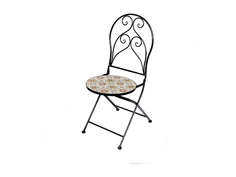 Lot de 2 chaises de jardin bistrot pliables – Mosaïque décorative – Métal noir – 30x50x93 cm