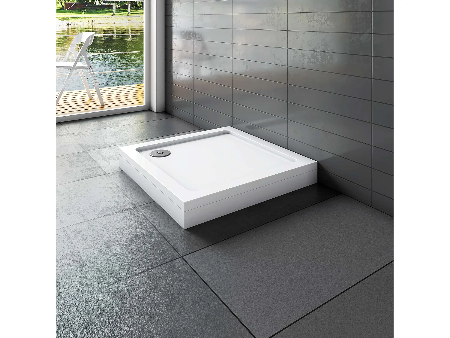 Aica Receveur De Douche blanc 70x70cm carré bac à douche,extra-plat à poser ou à encastrer,avec le kit de pieds