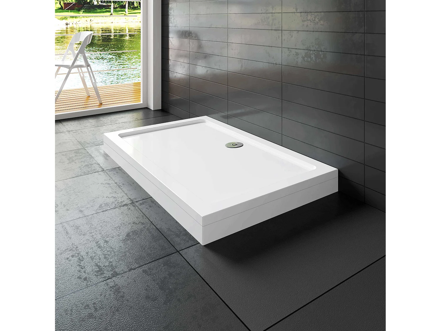 Aica Receveur de Douche blanc rectangulaire 110x80cm, Receveur extra-plat à poser ou à encastrer, avec le kit de pieds