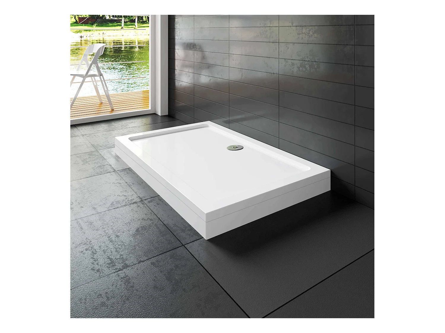 Aica Receveur de Douche blanc rectangulaire 150x80cm, Receveur extra-plat à poser ou à encastrer, avec le kit de pieds