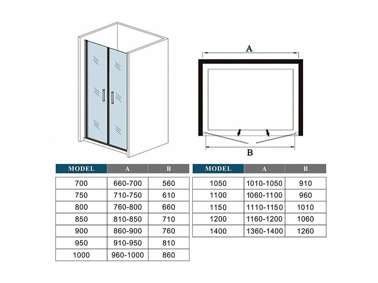 AICA Porte de Douche Battante 110x180cm, en Verre Trempé Anticalcaire 5mm, porte de douche pivotante à 180° avec Profilé Blanc, Installation en Niche