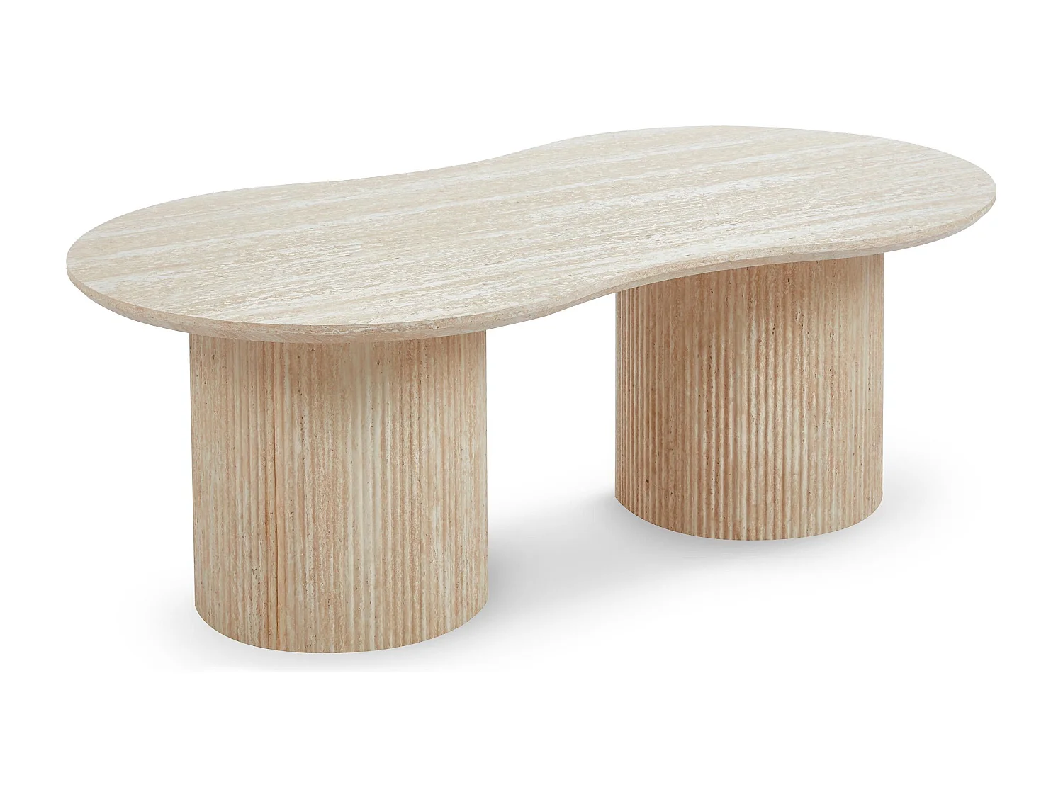 Table basse moderne 70x130cm avec pieds style colonnes Gwendoline Effet travertin Beige