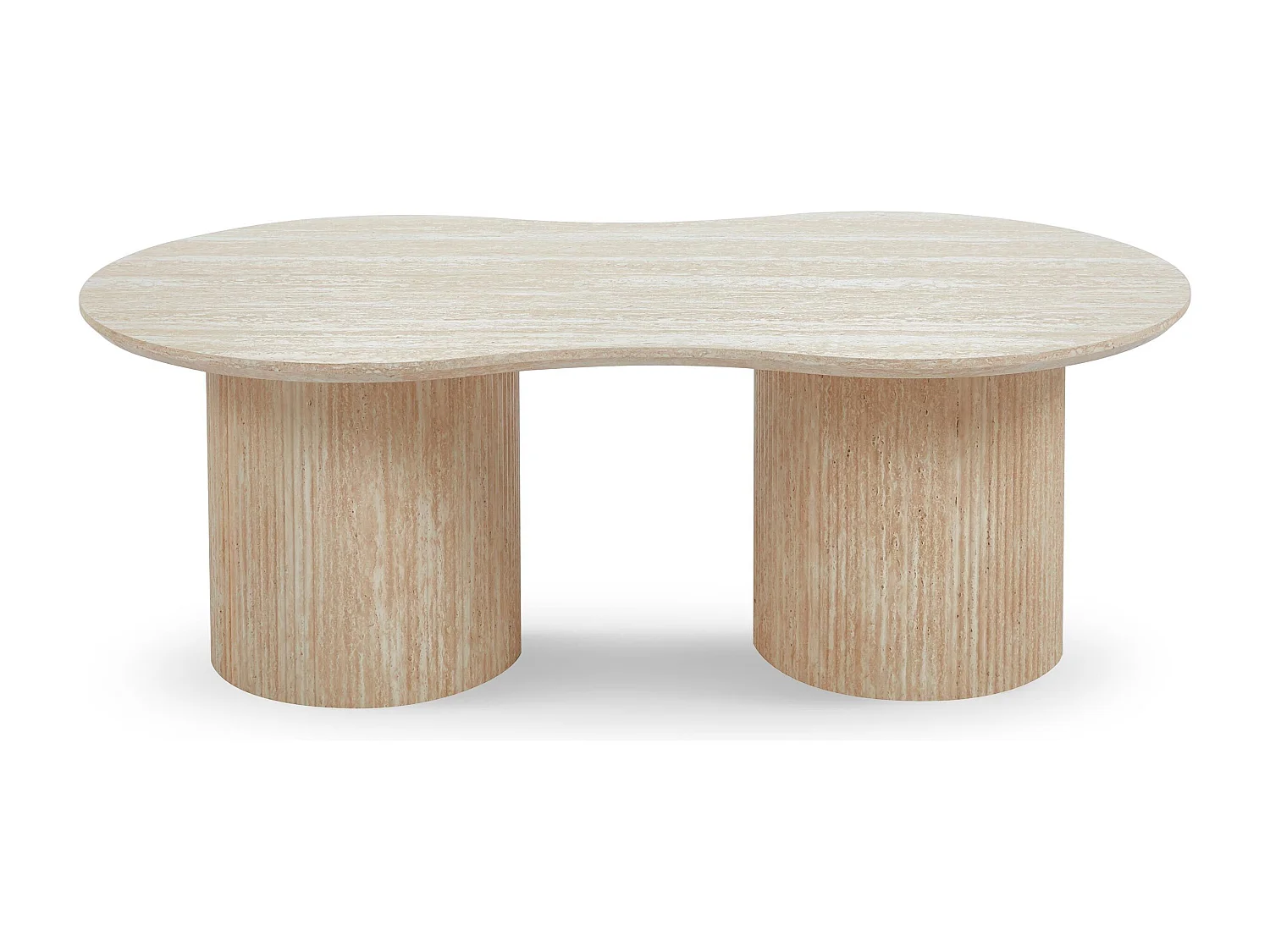 Table basse moderne 70x130cm avec pieds style colonnes Gwendoline Effet travertin Beige