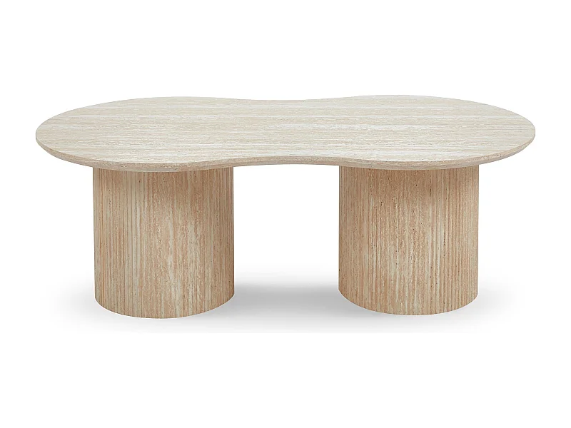 Table basse moderne 70x130cm avec pieds style colonnes Gwendoline Effet travertin Beige
