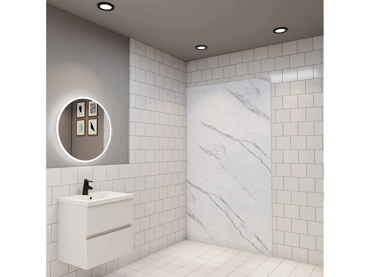 AICA panneau mural de douche L100 x H210 cm effet marbre en aluminium,Hydrofuge et Imputrescible