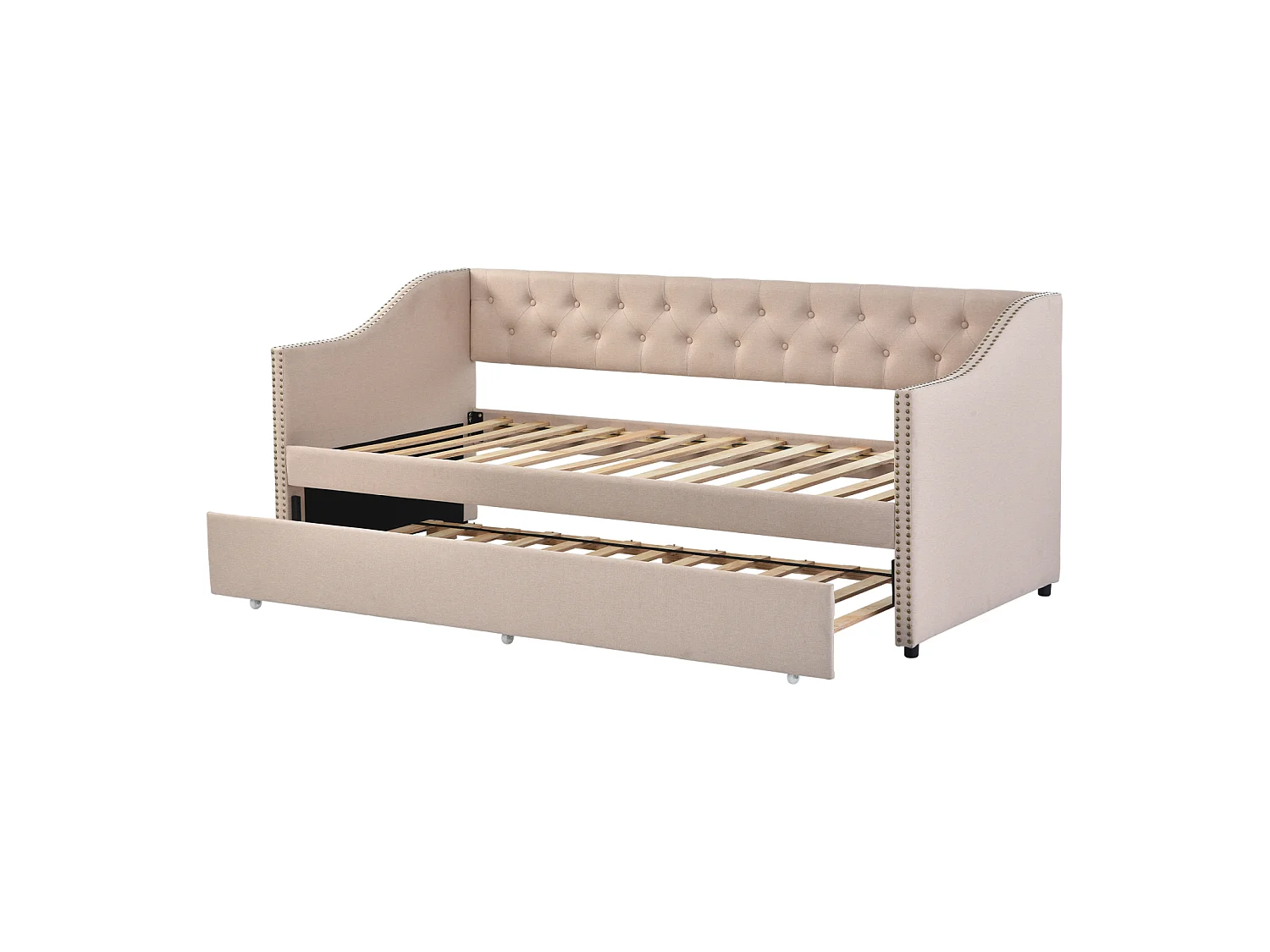 Canapé lit enfant 90x200 m cm, canapé lit gigogne, lin résistant à l'usure, gris