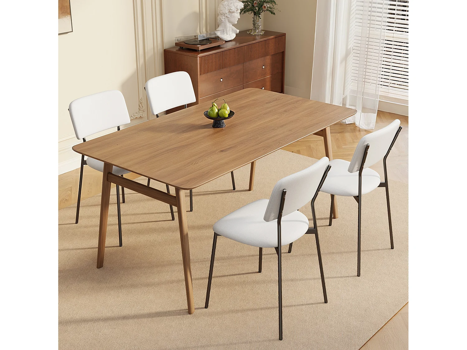 Bealife Ensemble de 4 Chaises avec Coussin – Cadre Métallique, Dossier, Blanc