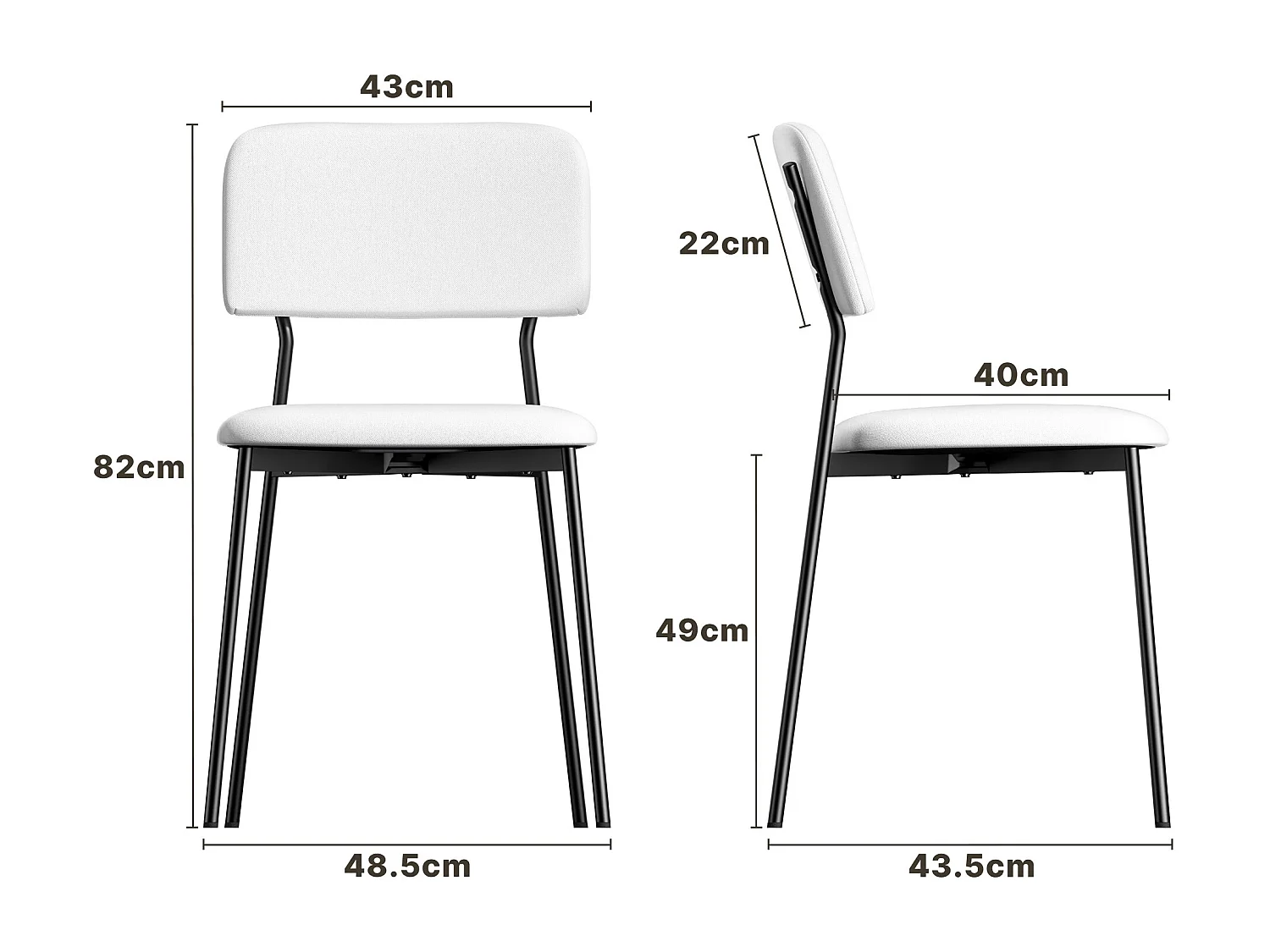 Bealife Ensemble de 4 Chaises avec Coussin – Cadre Métallique, Dossier, Blanc