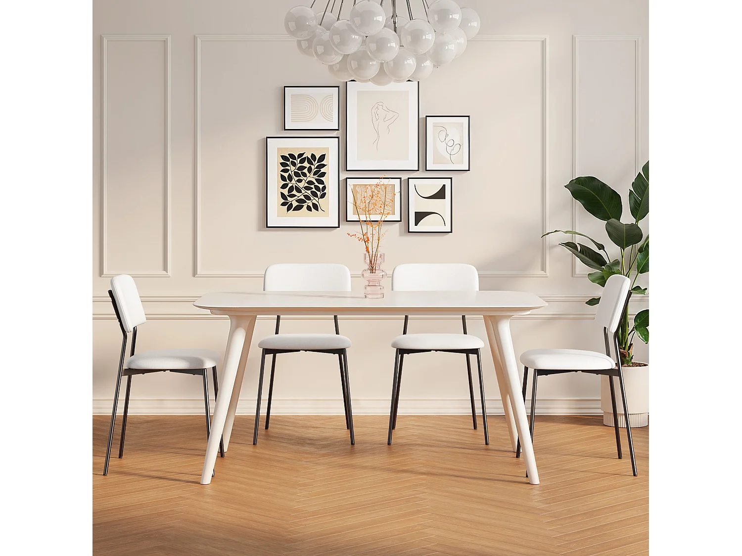 Bealife Ensemble de 4 Chaises avec Coussin – Cadre Métallique, Dossier, Blanc