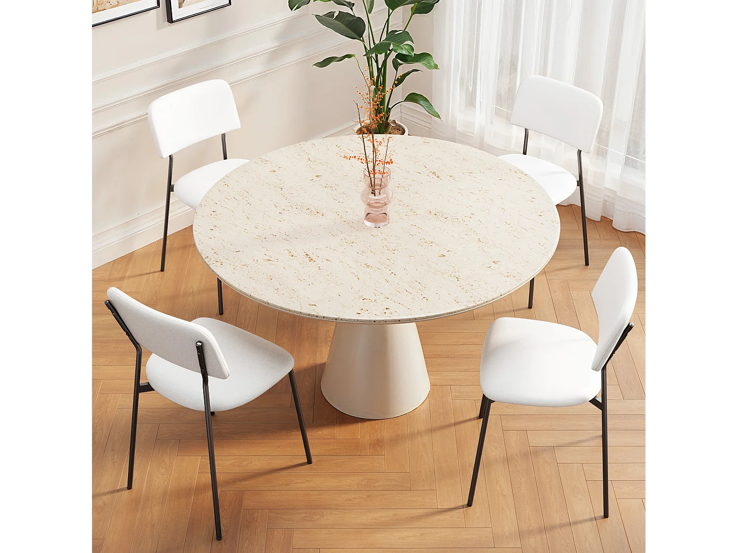 Bealife Ensemble de 4 Chaises avec Coussin – Cadre Métallique, Dossier, Blanc