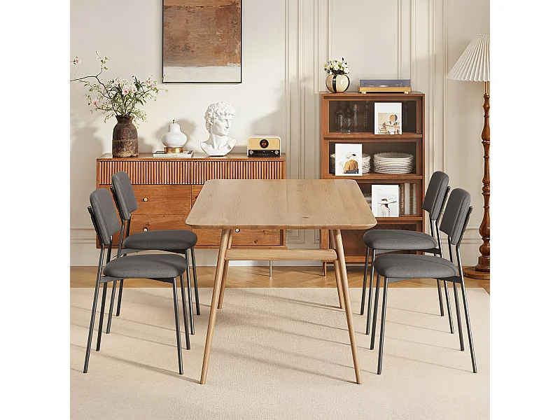 Bealife Set van 4 stoelen met kussen – Metalen frame, Rugleuning, Donkergrijs