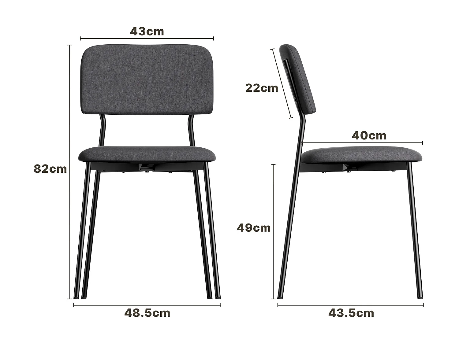 Bealife Ensemble de 4 Chaises avec Coussin – Cadre Métallique, Dossier, Gris Foncé