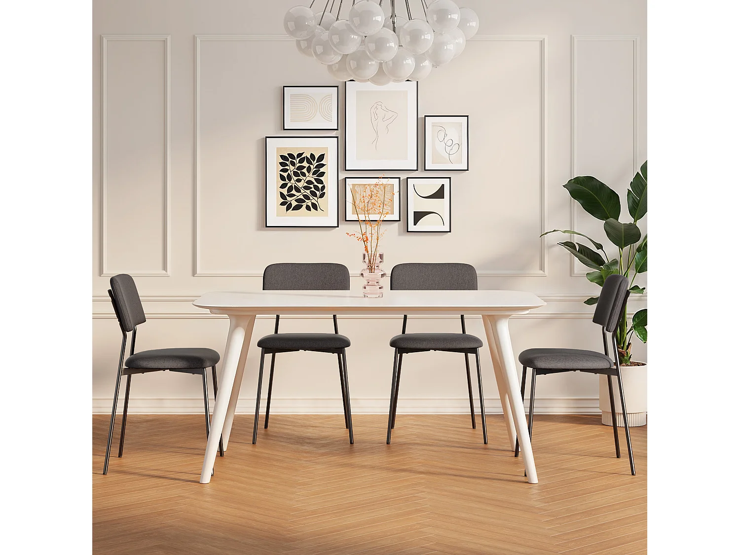 Bealife Ensemble de 4 Chaises avec Coussin – Cadre Métallique, Dossier, Gris Foncé