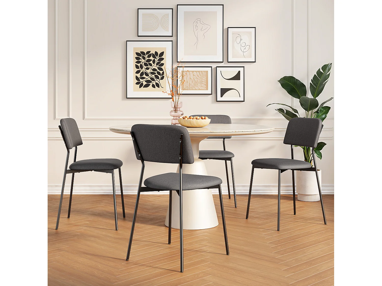 Bealife Ensemble de 4 Chaises avec Coussin – Cadre Métallique, Dossier, Gris Foncé