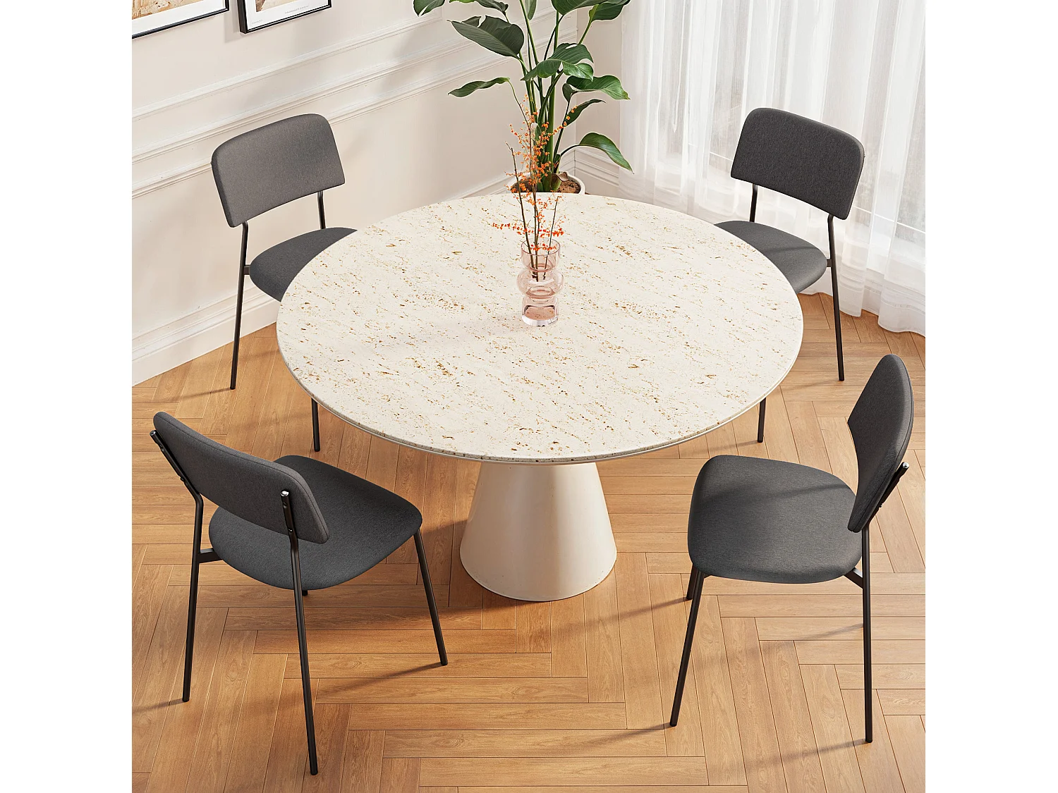 Bealife Ensemble de 4 Chaises avec Coussin – Cadre Métallique, Dossier, Gris Foncé