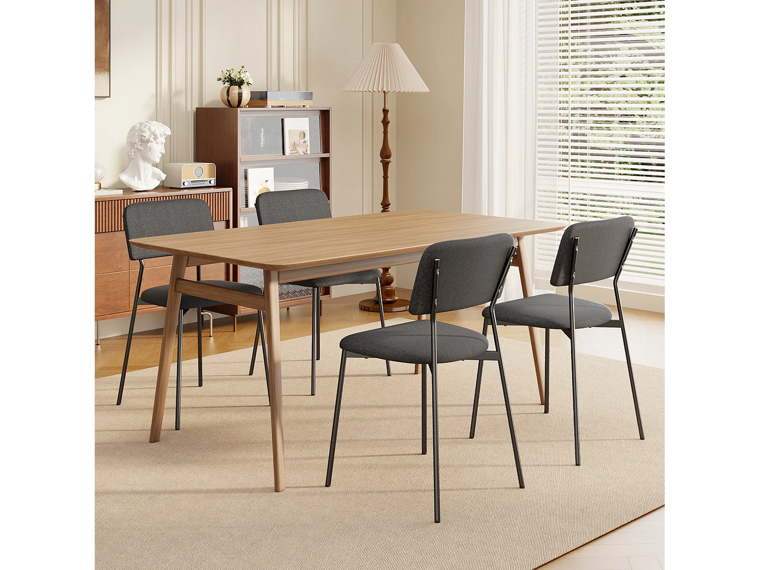 Bealife Ensemble de 4 Chaises avec Coussin – Cadre Métallique, Dossier, Gris Foncé