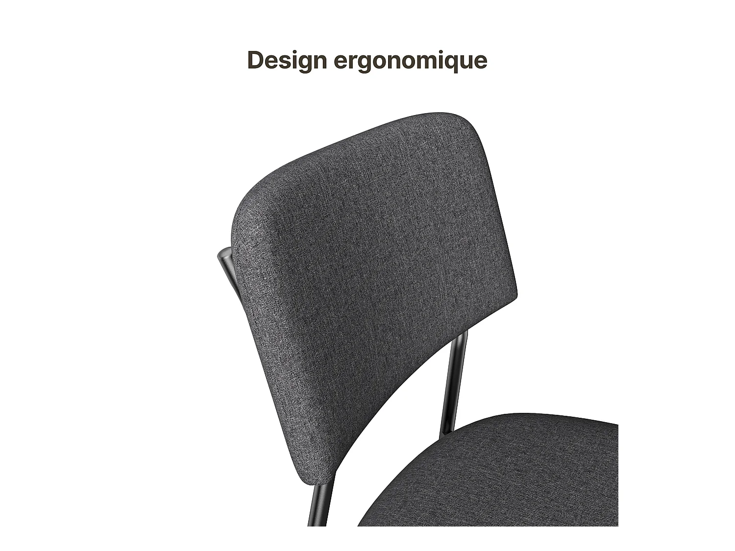 Bealife Set van 4 stoelen met kussen – Metalen frame, Rugleuning, Donkergrijs