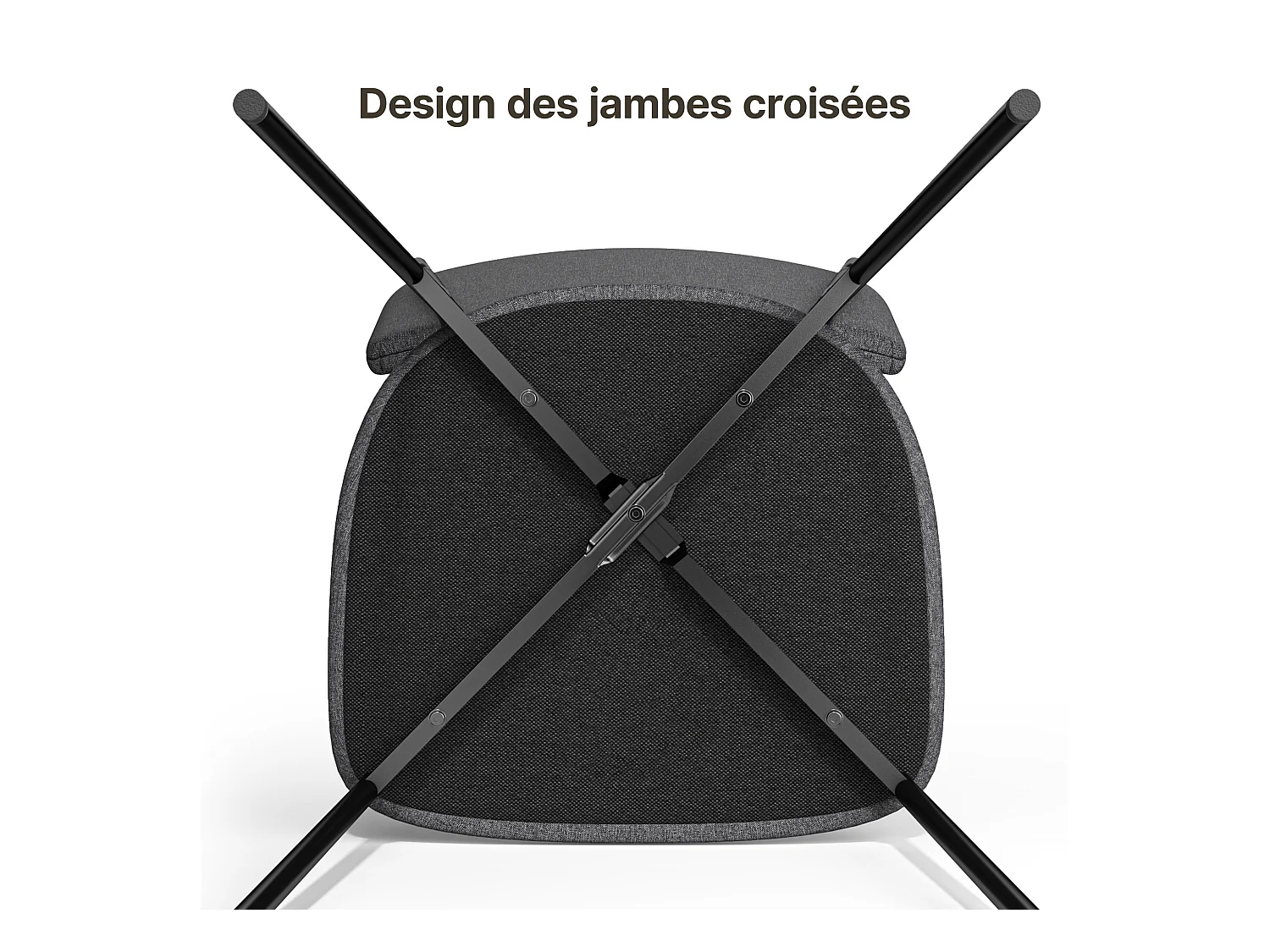 Bealife Set van 4 stoelen met kussen – Metalen frame, Rugleuning, Donkergrijs