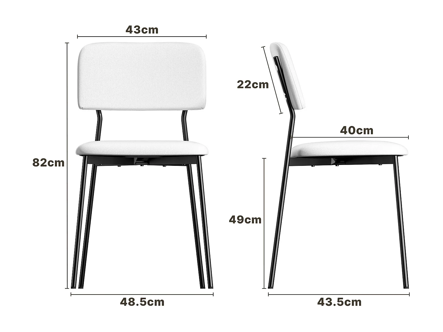 Bealife Ensemble de 2 Chaises avec Coussin – Cadre Métallique, Dossier, Blanc