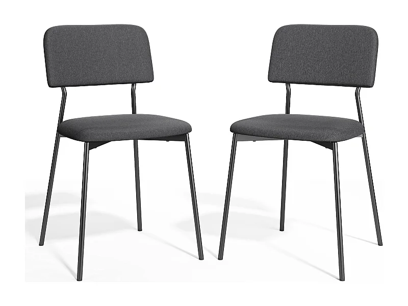 Bealife Set van 2 stoelen met kussen – Metalen frame, Rugleuning, Donkergrijs