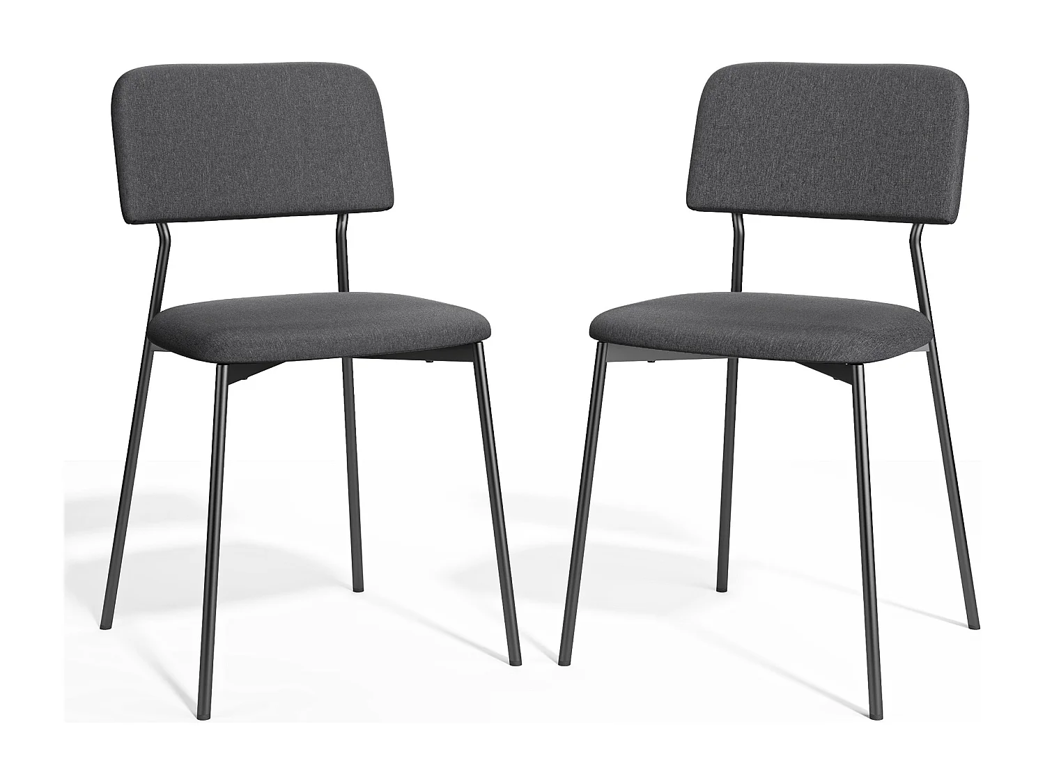 Bealife Set van 2 stoelen met kussen – Metalen frame, Rugleuning, Donkergrijs
