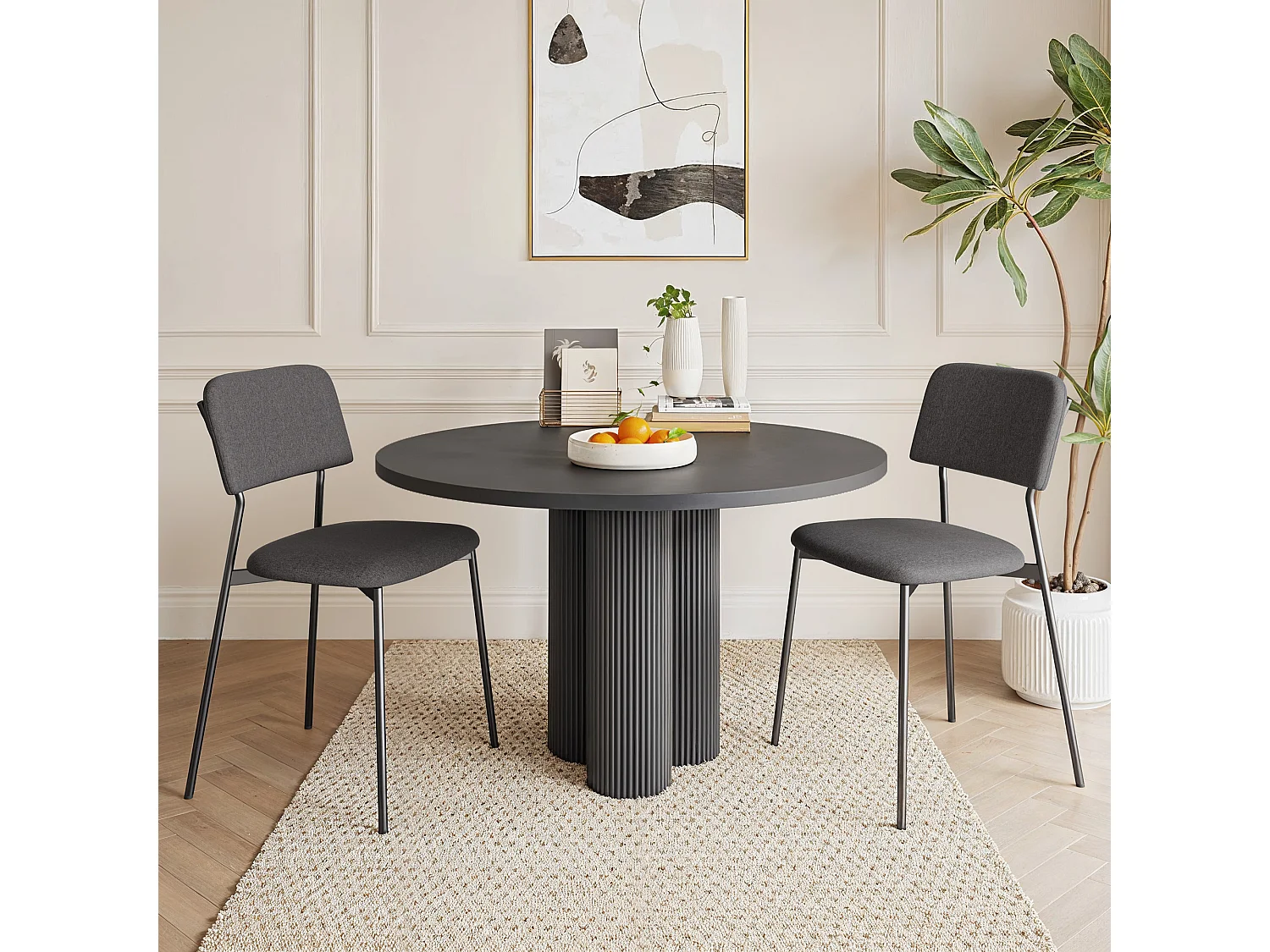 Bealife Set van 2 stoelen met kussen – Metalen frame, Rugleuning, Donkergrijs