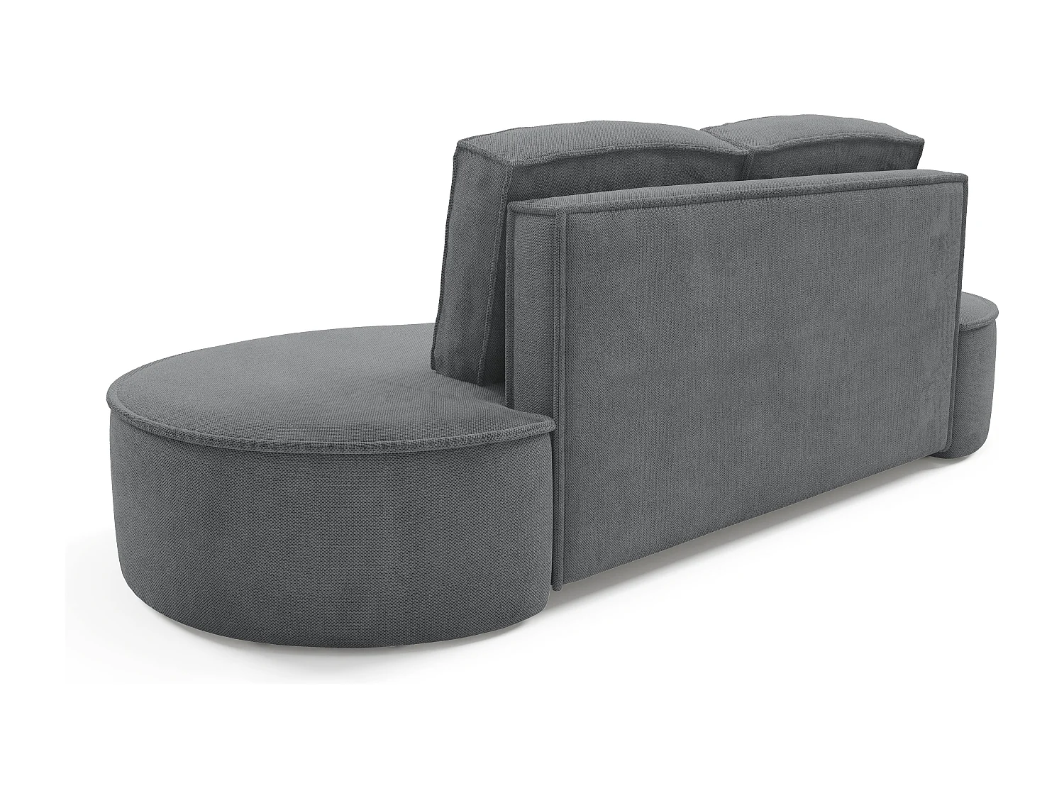Sofa Molly – Freistehendes Halbrunde Ausführung Designsofa mit zwei eleganten abnehmbaren RückenKissen Curio Stoff Größe: 234x101x88 cm Farbe: Grau