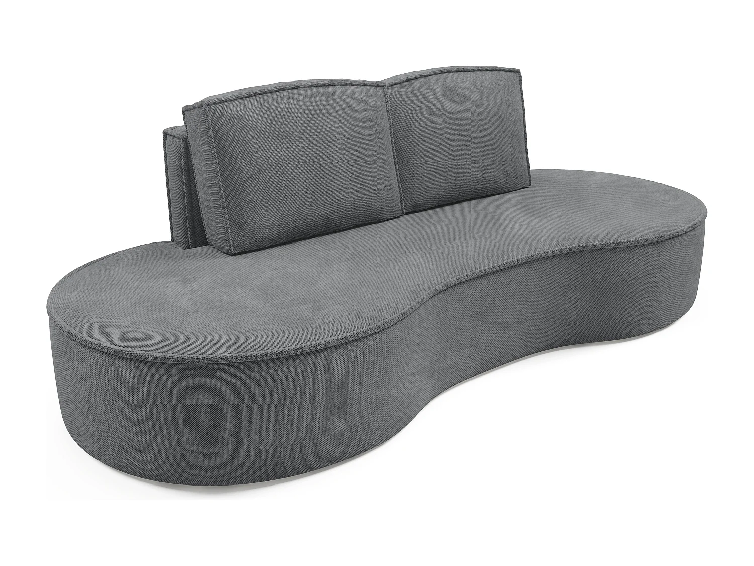 Sofa Molly – Freistehendes Halbrunde Ausführung Designsofa mit zwei eleganten abnehmbaren RückenKissen Curio Stoff Größe: 234x101x88 cm Farbe: Grau