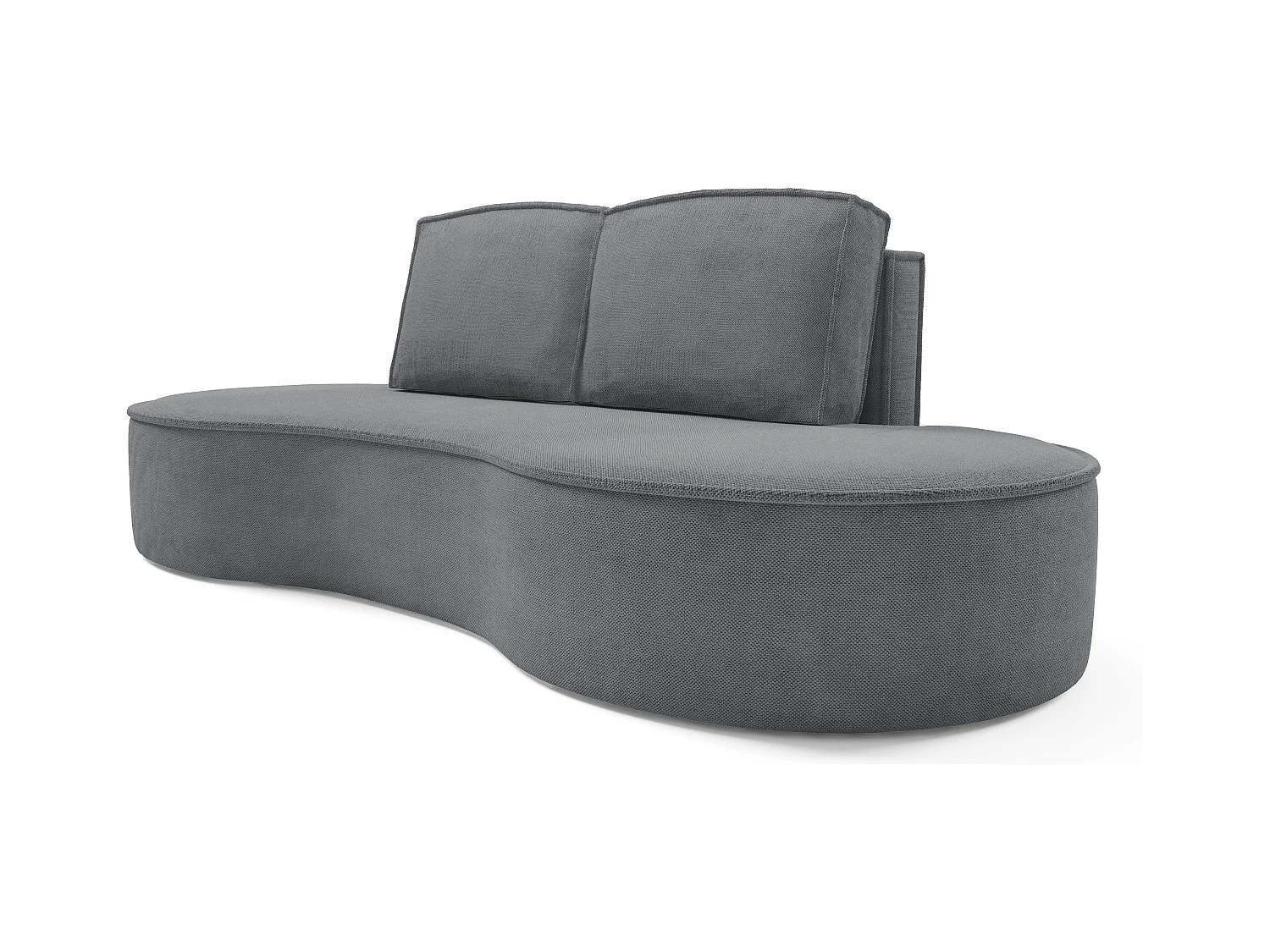 Sofa MOLLY – Design autoportant, forme arrondie, 2 coussins de dossier amovibles, tissu Curio, 234x101x88 cm, couleur gris