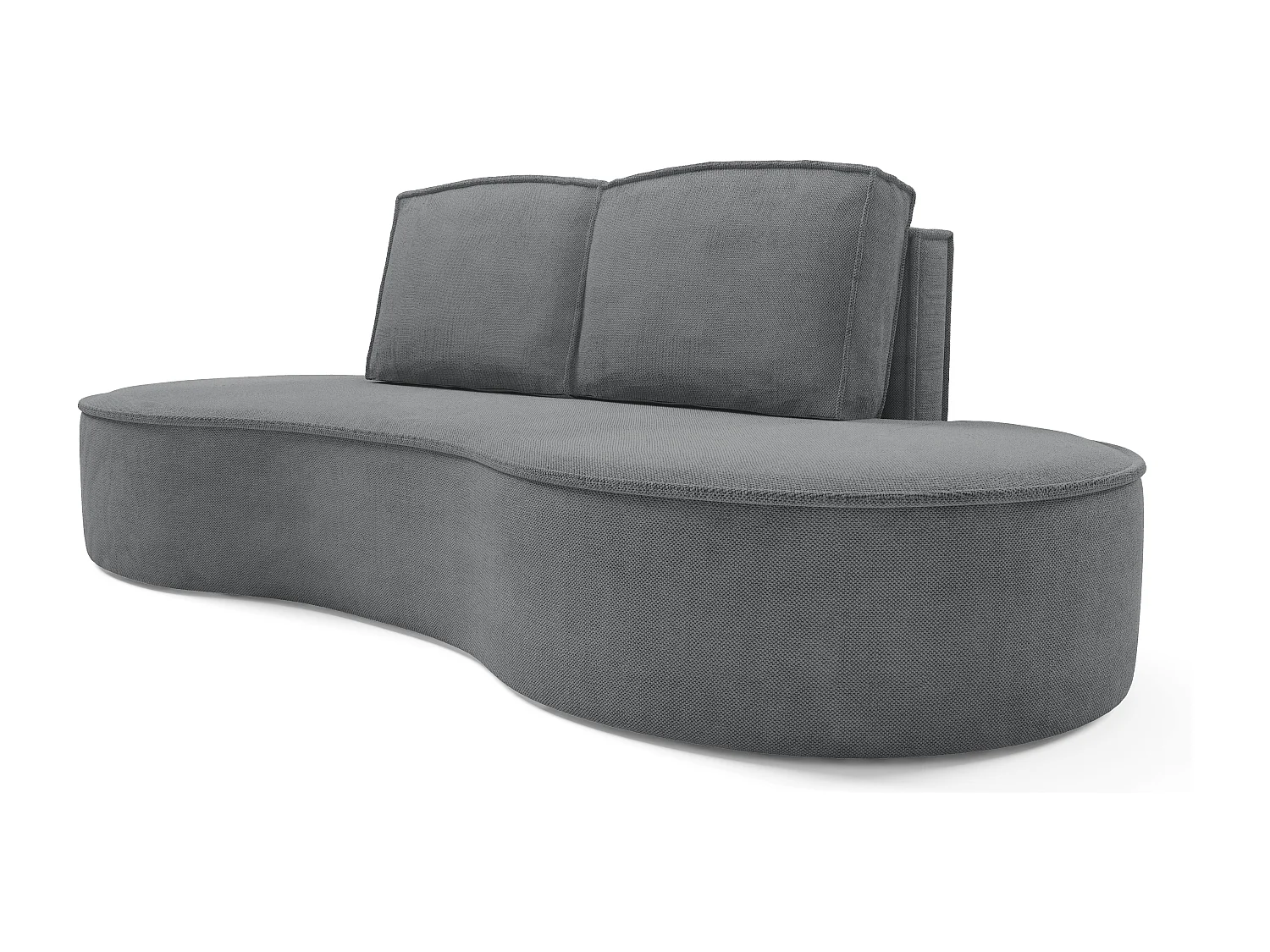 Sofa MOLLY – Halfrond vrijstaand design, 2 afneembare rugkussens, Curio-stof, afm. 234x101x88 cm, kleur: Grijs