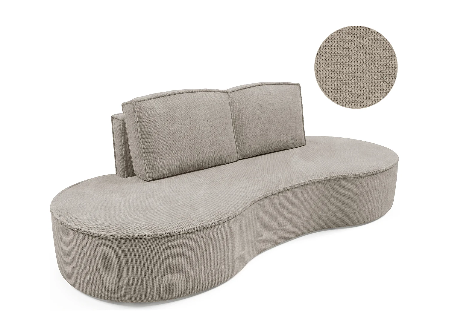 Sofa Molly – Freistehendes Halbrunde Ausführung Designsofa mit zwei eleganten abnehmbaren RückenKissen Curio Stoff Größe: 234x101x88 cm Farbe: Esche