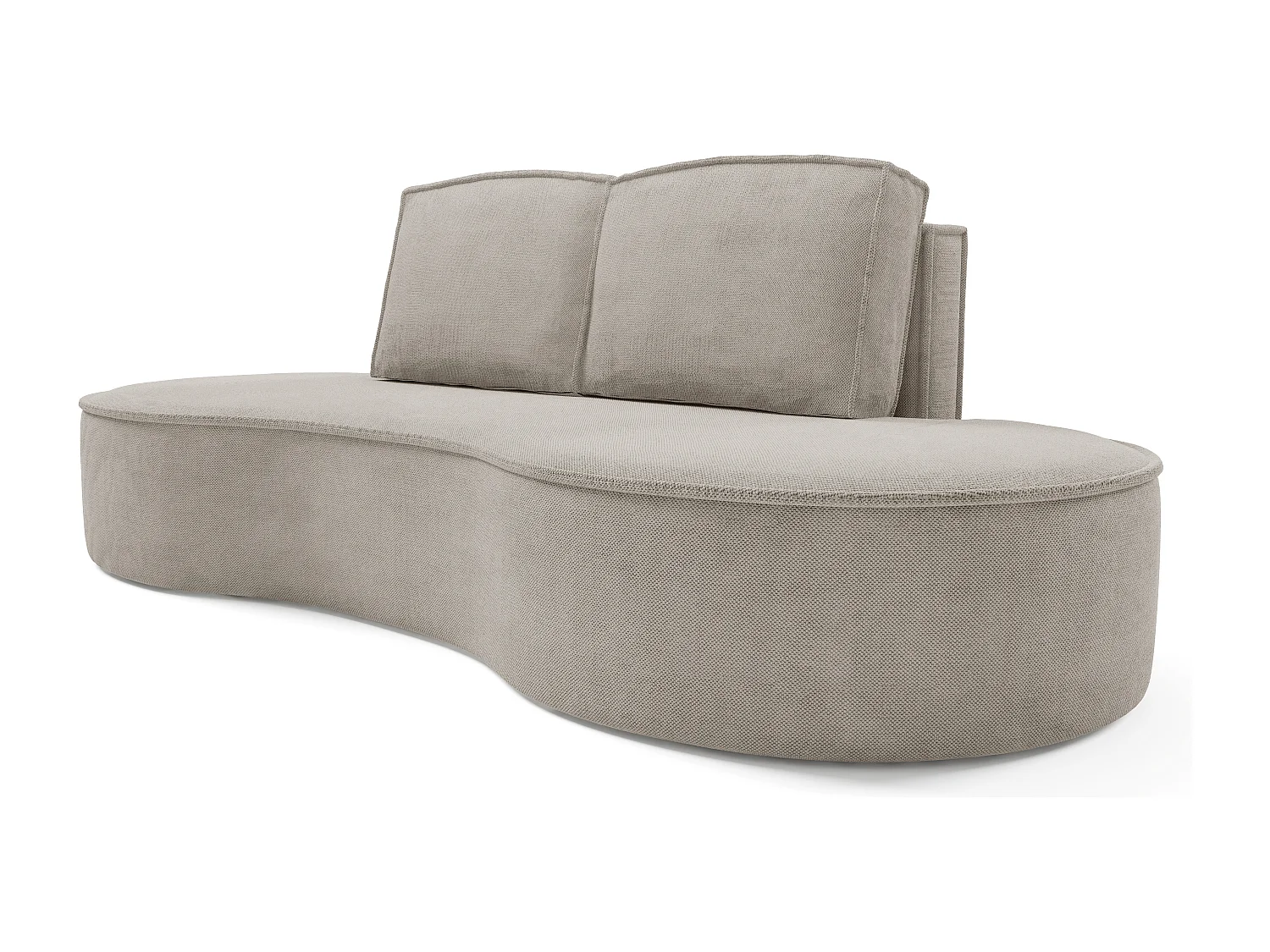Sofa MOLLY – Halfrond vrijstaand design, 2 afneembare rugkussens, Curio-stof, afm. 234x101x88 cm, kleur: Esdoorn