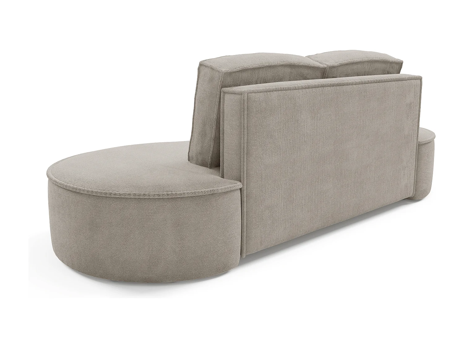 Sofa MOLLY – Halfrond vrijstaand design, 2 afneembare rugkussens, Curio-stof, afm. 234x101x88 cm, kleur: Esdoorn