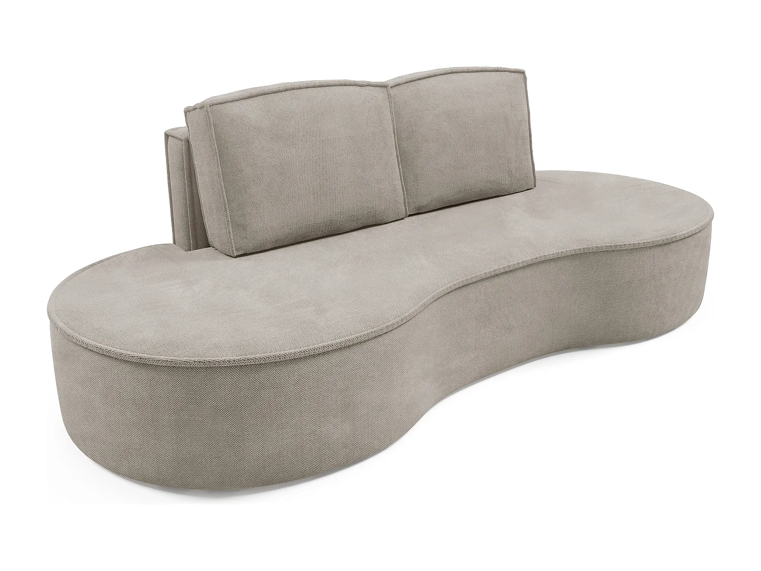 Sofa MOLLY – Halfrond vrijstaand design, 2 afneembare rugkussens, Curio-stof, afm. 234x101x88 cm, kleur: Esdoorn