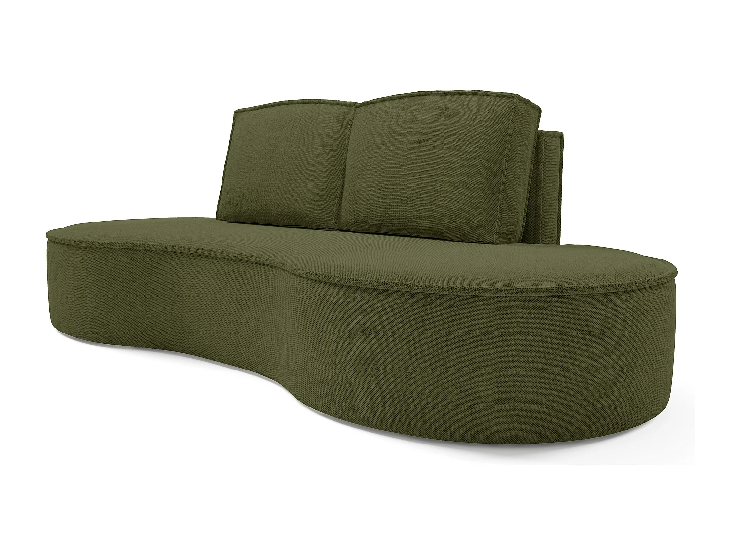 Sofa MOLLY – Halfrond vrijstaand design, 2 afneembare rugkussens, Curio-stof, afm. 234x101x88 cm, kleur: Groen