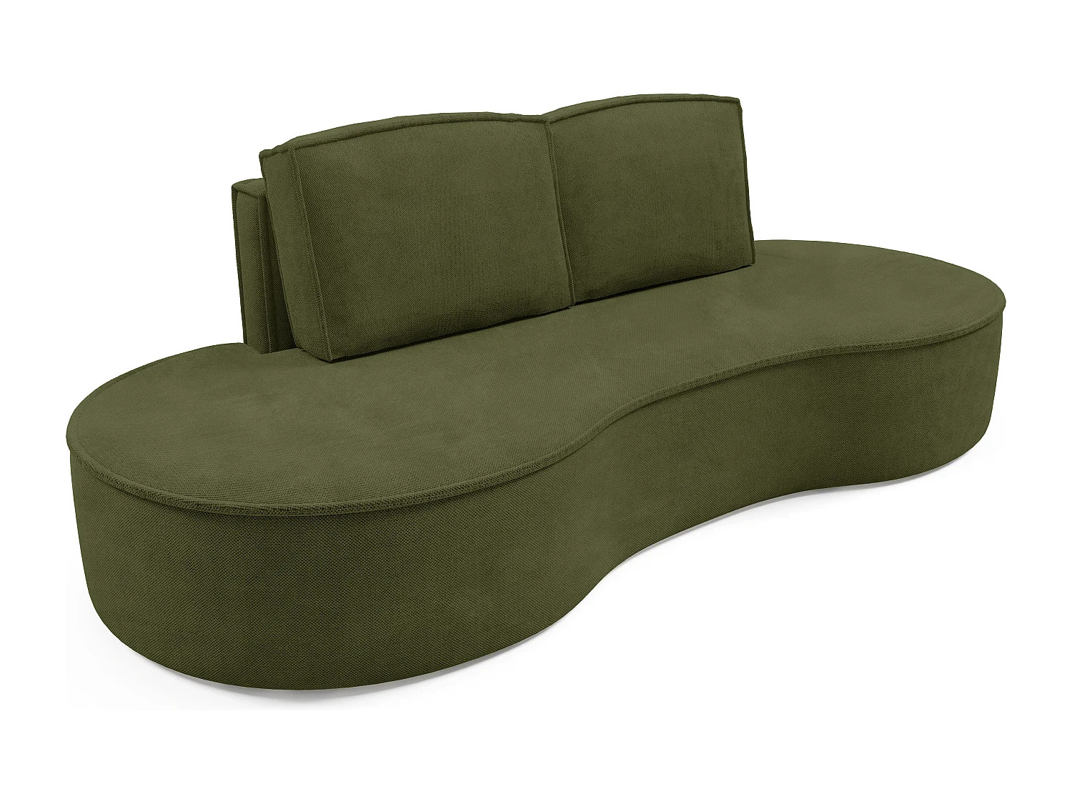 Sofa MOLLY – Halfrond vrijstaand design, 2 afneembare rugkussens, Curio-stof, afm. 234x101x88 cm, kleur: Groen