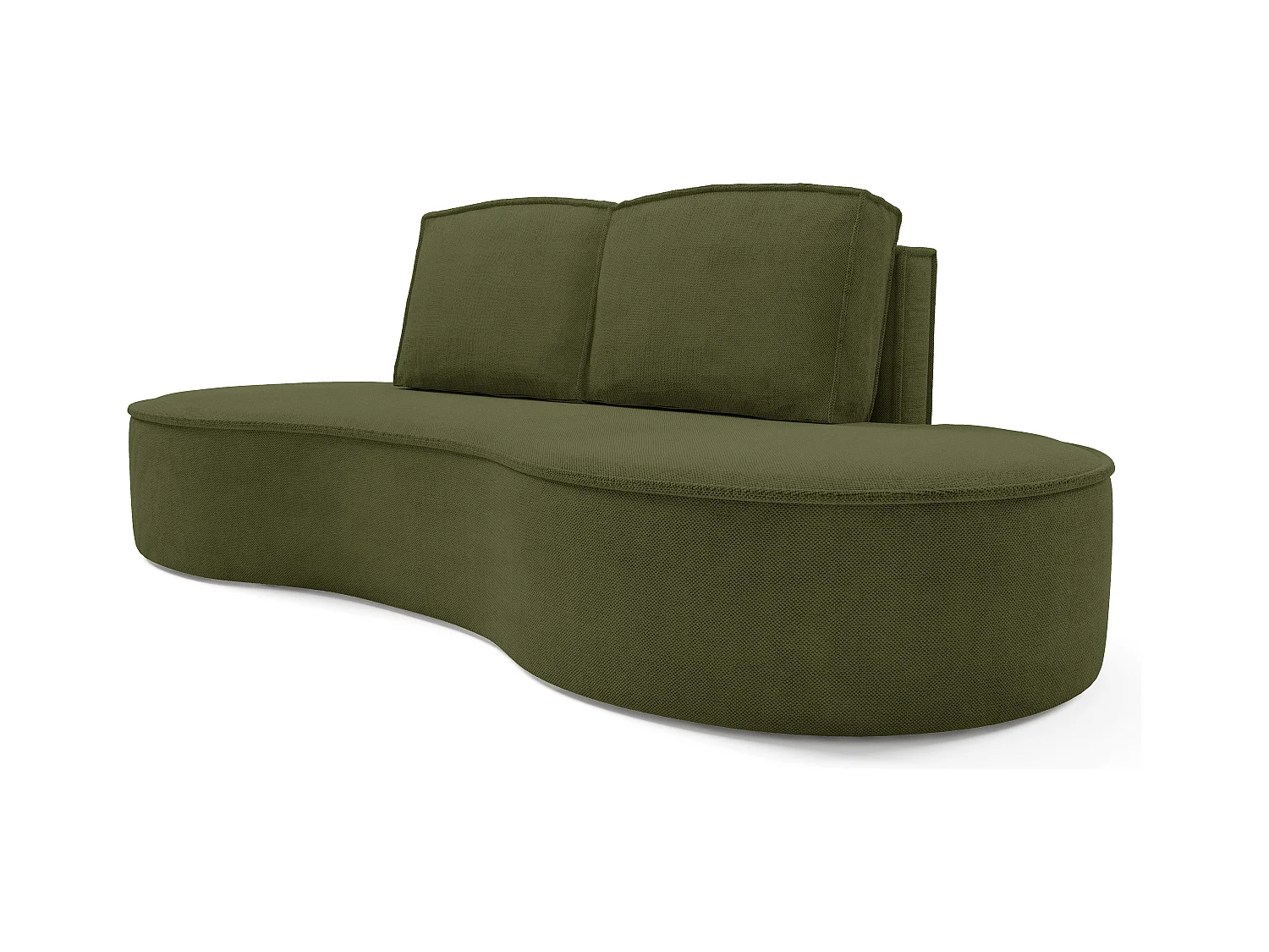 Sofa Molly – Freistehendes Halbrunde Ausführung Designsofa mit zwei eleganten abnehmbaren RückenKissen Curio Stoff Größe: 234x101x88 cm Farbe: Grün